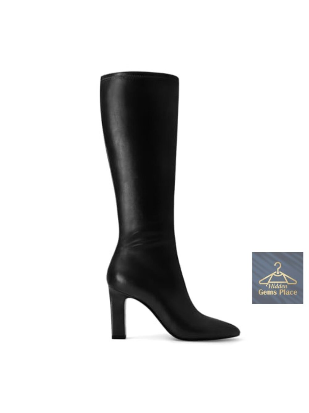 Faux Leather Knee High Boots Women's Chunky Heel Pointed Toe Zip